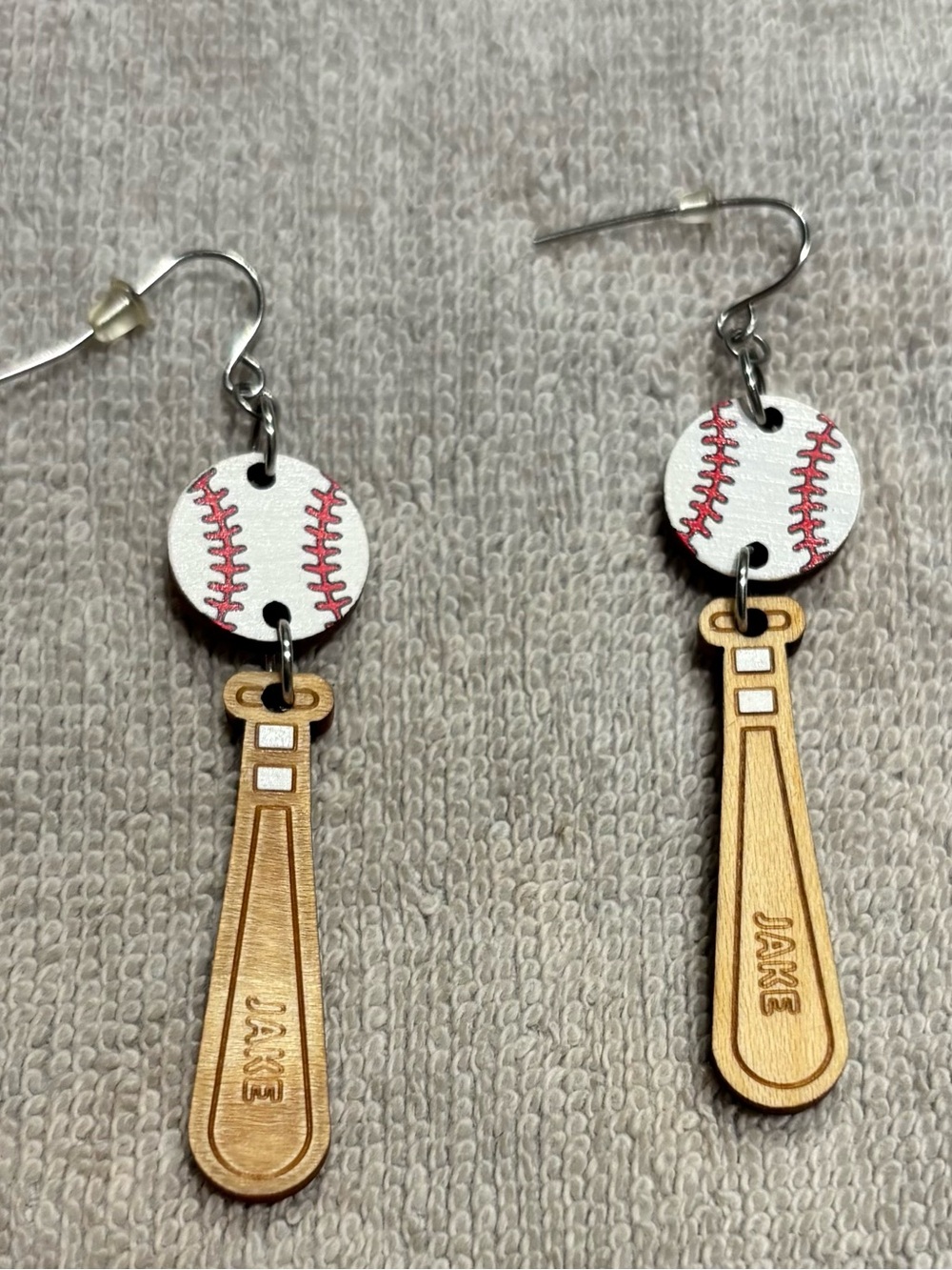 Jake Baseball Bat and Ball Dangle Earrings - White & Tan